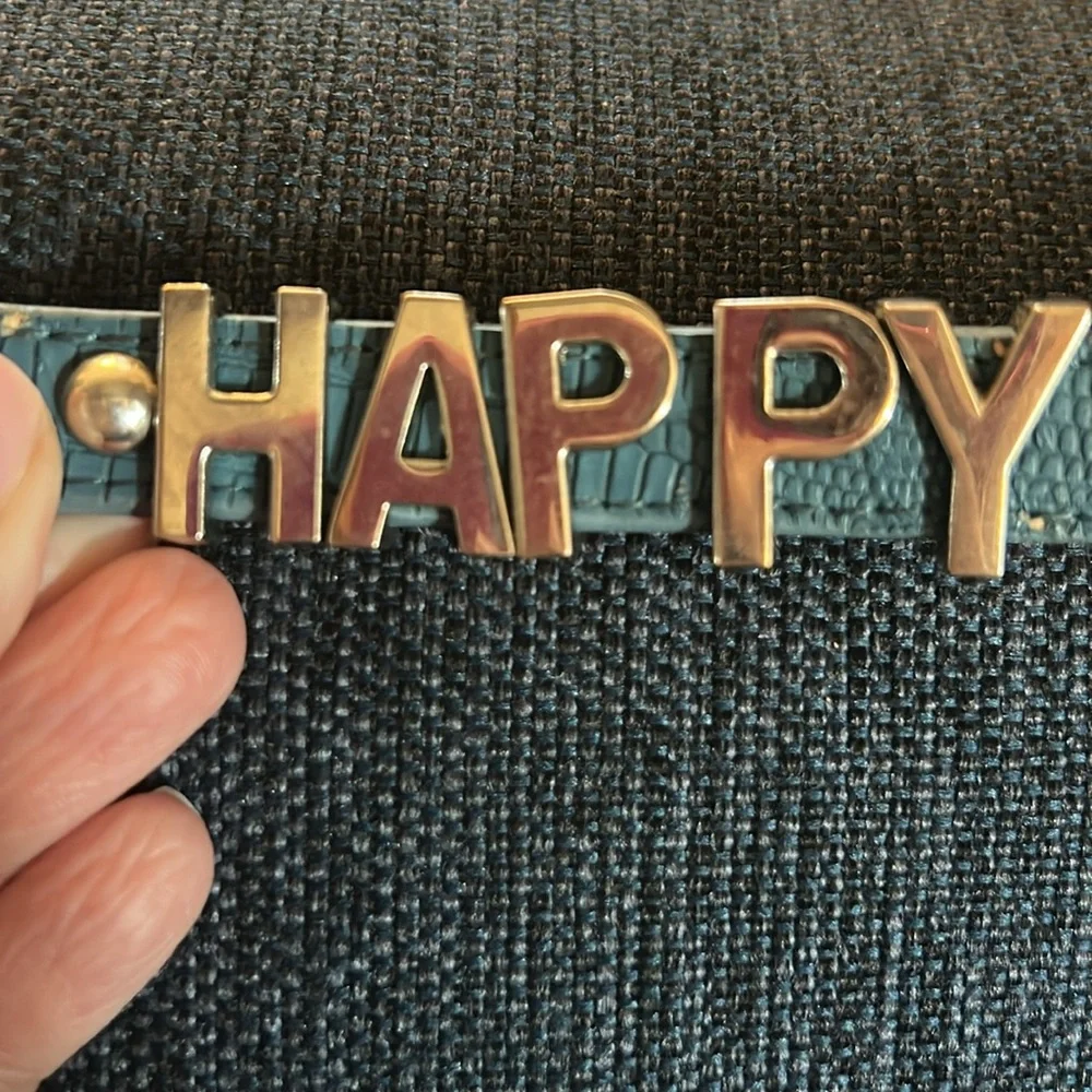 BCBGeneration Blue “Happy” Metal Accent Snap Cuff Bracelet